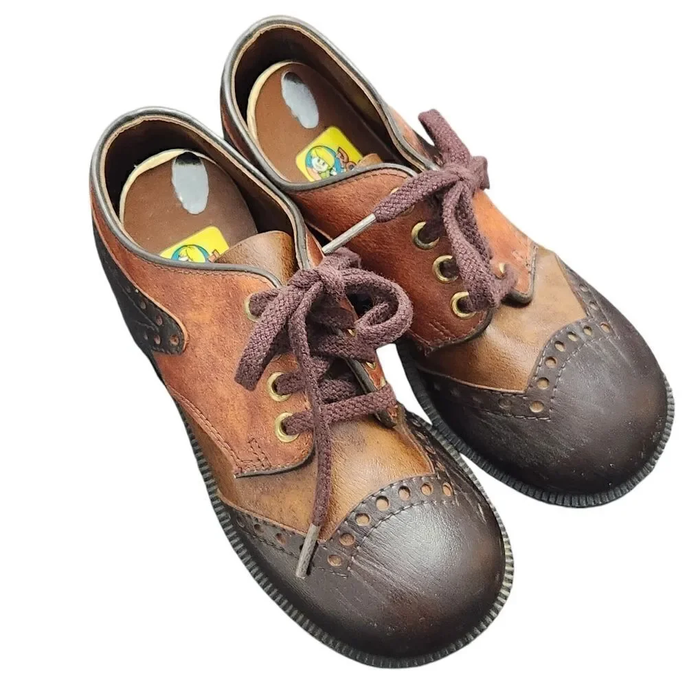 Vintage Oxford Shoes Kids 13.5 Robinson Crusoe Brown Leather Brogues Lace Up